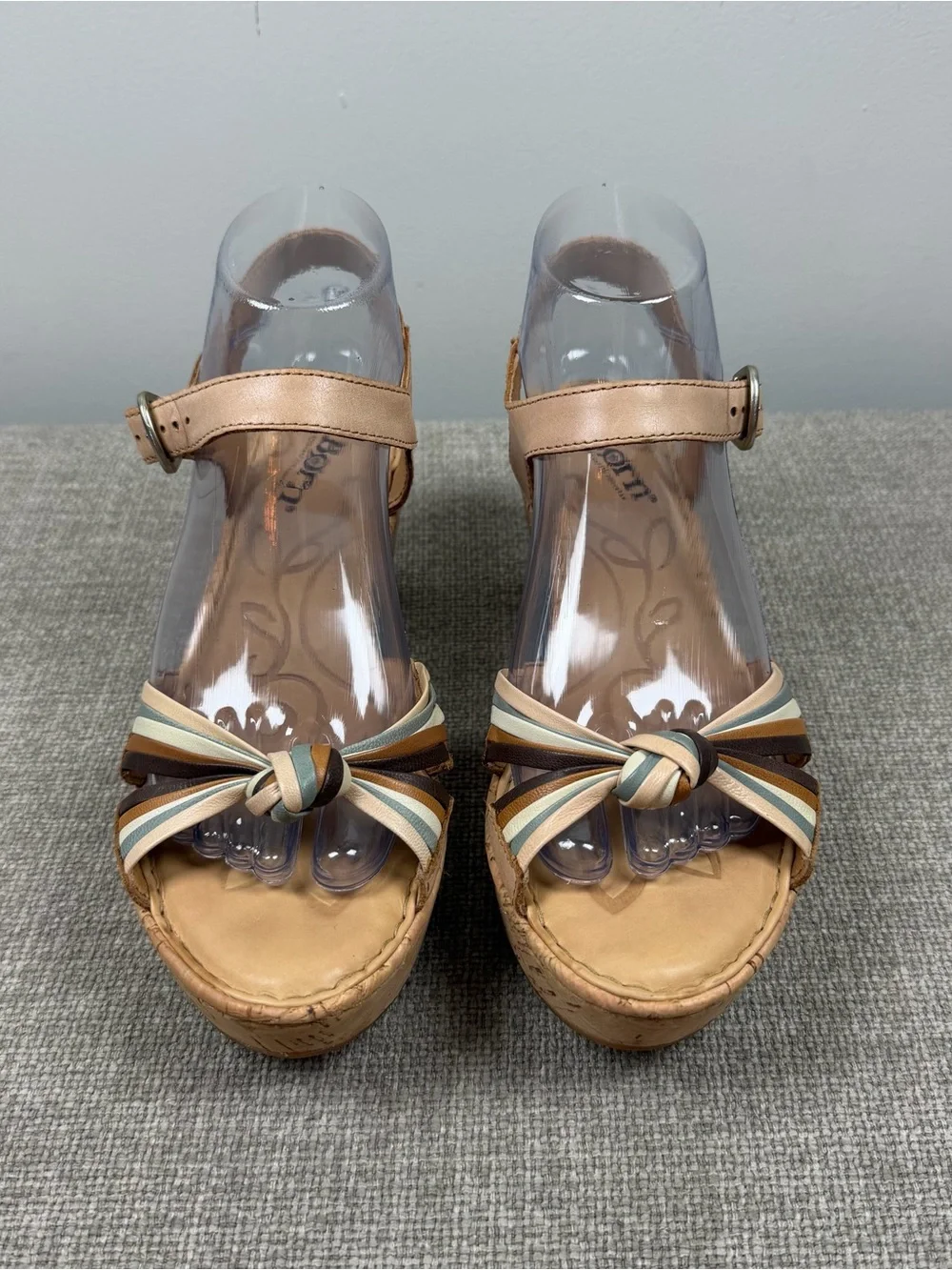 Born Cork Platform Leather Twist Strap Comfort Wedge Sandals Size 8 D58141 Boho